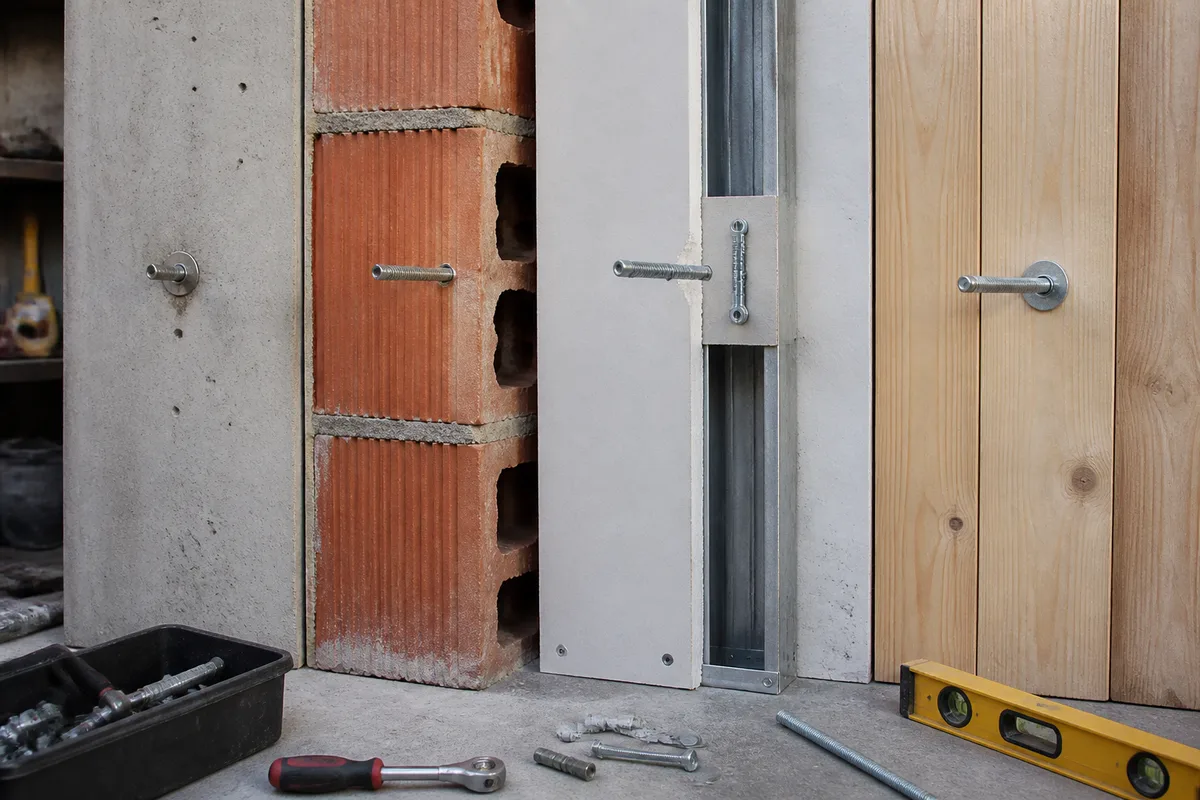 Choix d’une fixation de décoration murale selon un mur en béton, une brique creuse, une plaque de plâtre et du bois